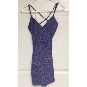XS Women's Purple Sparkly Glitter Windsor Mini Cocktail Dress Strappy Back
